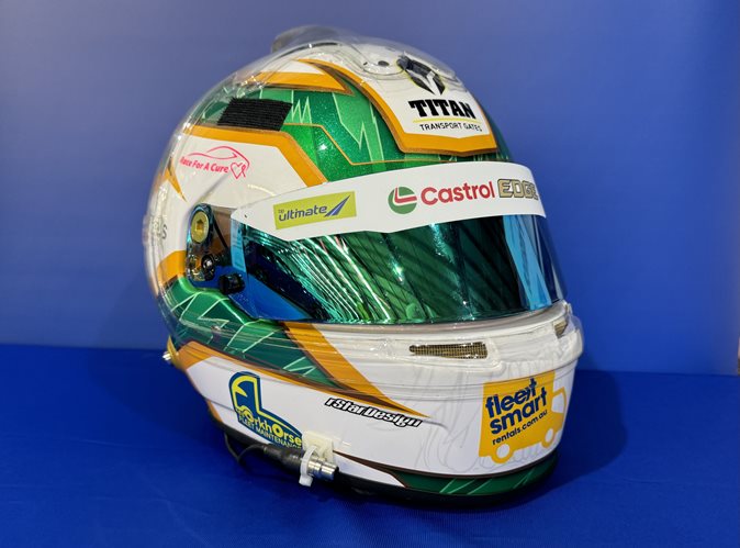 View a Custom-Painted BELL Model HP7 Carbon V8 Super Car Race Helmet available via auction.