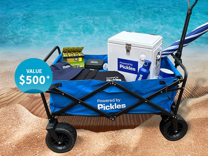 View Pickles Merch Pack includes beach trolley, cooler and more.