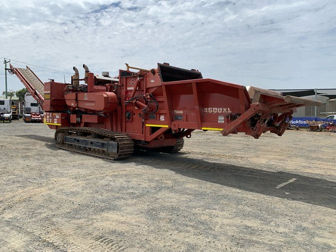 View red 2008 Morbark 4600XL Tracked Horizontal Wood Grinder available via auction.